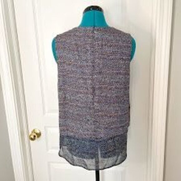 Theory Multi Color Print Sleeveless Lightweight 100% Silk Tiered Flowy Blouse - Picture 7 of 10